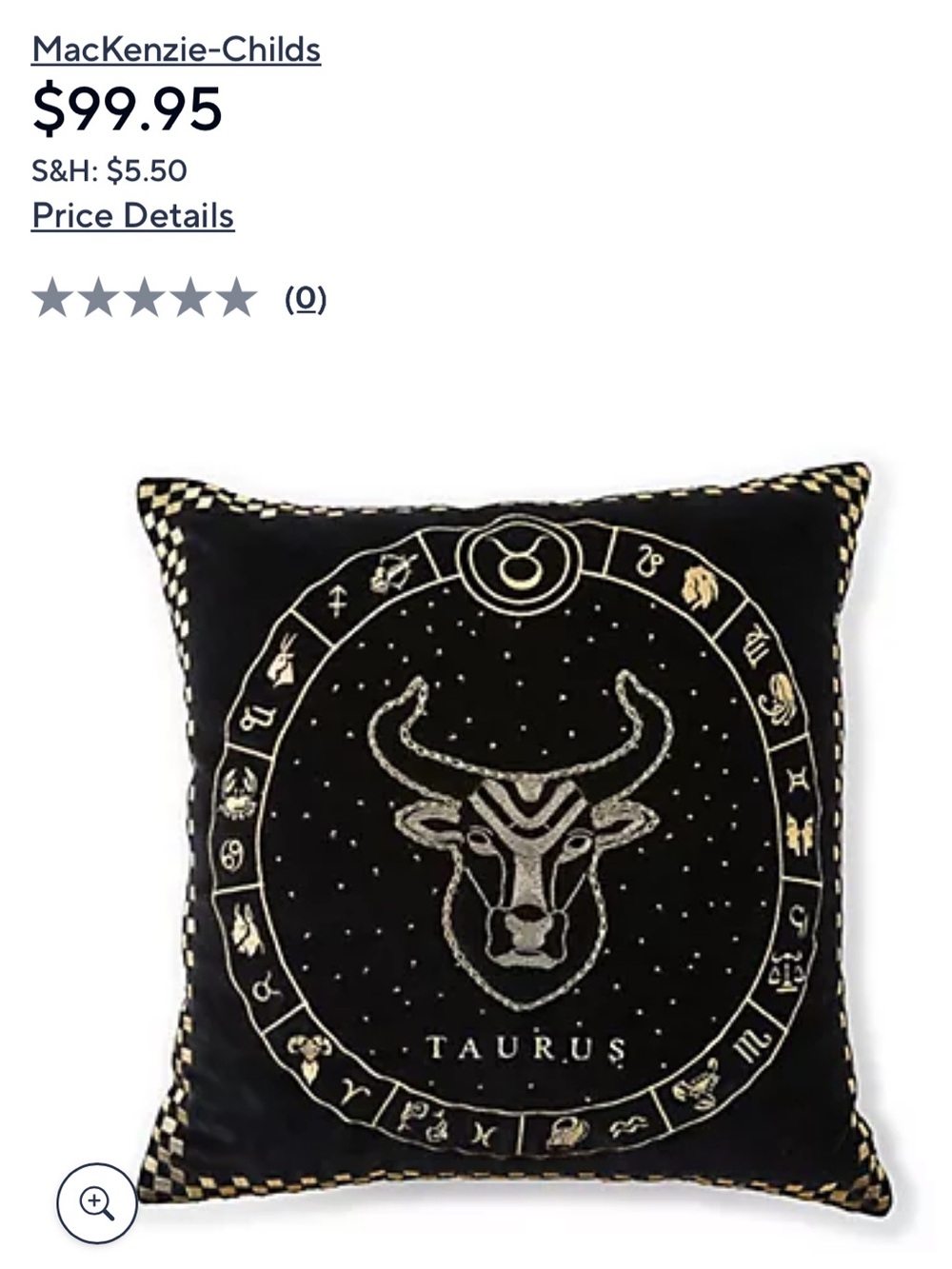 🖤🖤🖤 BRAND NEW MACKENZIE CHILDS TAURUS ZODIAC ♉️ THROW PILLOW 🖤🖤🖤